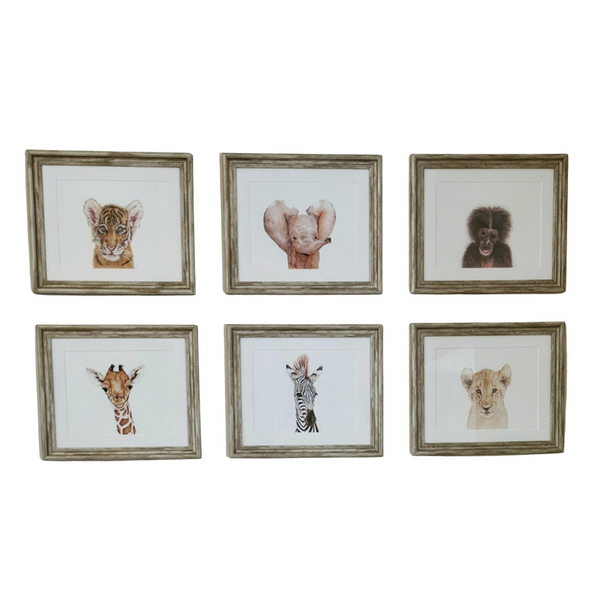 Oak framed baby nursery animal art prints