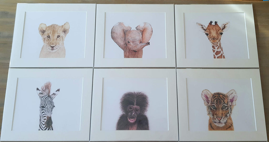 Set of 6 Baby Animal Prints. (Unframed)