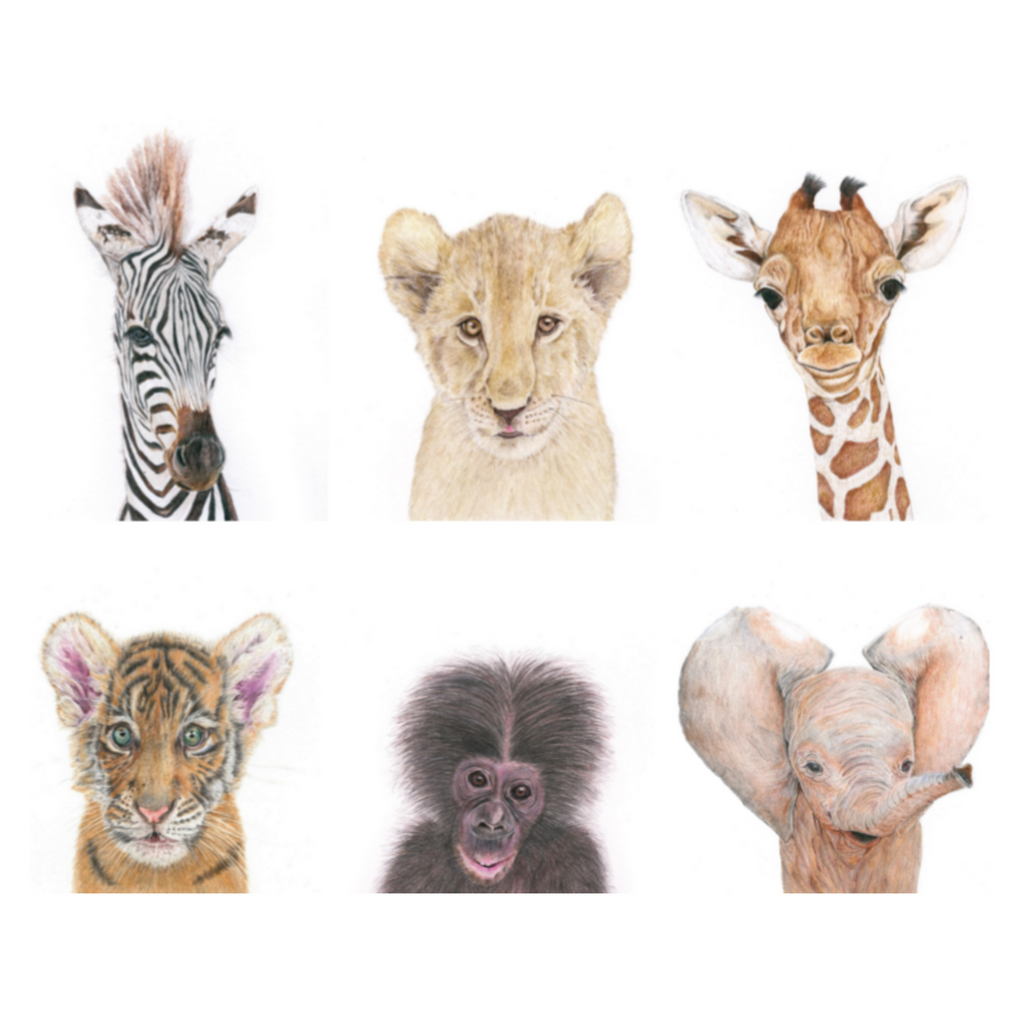 Set of 6 baby animal art prints